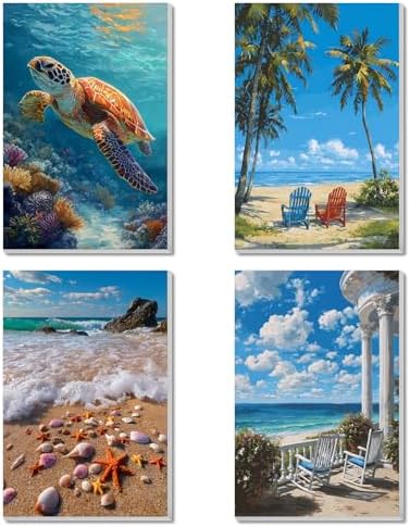 4 Pack Beach Framed Paint By Numbers Kit for Adults Beginner Sea Turtle Adult Paint By Number Kits on Canvas Painting By Numbers for Adults with Frame Diy Painting Kits for Home Wall Art 8x12 Inch by Unknown