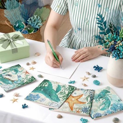 Saillong 12 Pack Summer Ocean Diamond Painting Greeting Card Kits DIY Under the Sea Diamond Art Cards with Envelopes Ocean Animals 5D Rhinestones Painting Making Kits for Adults DIY Craft Family Gifts - Image 2