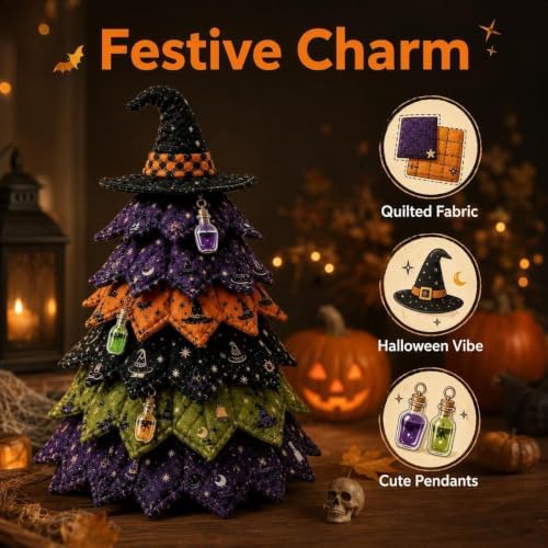 Quilted Christmas Tree Kit – Pre-Cut Fabric & Foam Cone DIY Tabletop Decoration with Tree Topper, No-Sew Holiday Craft Kit for Adults & Kids, Christmas Tree Decorations for Home, Party & Gifts (set7) - Image 2