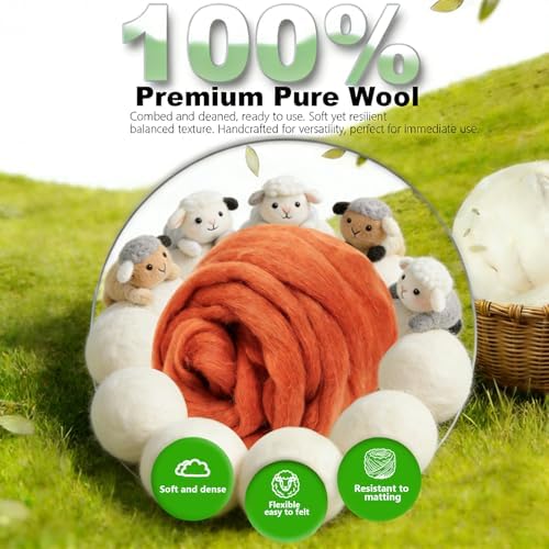 Wool Roving-3.5oz Needle Felting Wool, Soft Multi-Color Wool Fiber, Perfect Felting Wool Pure Wool, Chunky Yarn, for DIY Crafts, NeedleFelting Projects,and Artwork (Red-Brown) - Image 5