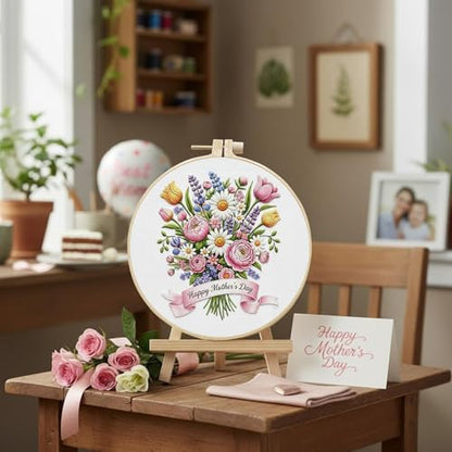 DIYDeligths Embroidery Kit for Beginners Adults Hand Needlepoint Craft Complete Embroidery Kit Featuring Pre Printed Pattern 7.87in Hoop Needles Threads and Guide for Craft Lovers (Flowers) - Image 6