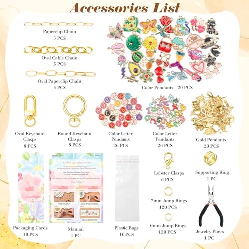 Ecoofor 400Pcs Charms Lip Gloss Keychain Making Kit, DIY Craft Supplies with Charms, Key Hooks, Jump Rings, Lobster Clasps, Chains & Tools, Jewelry Kit for Custom Keychains, DIY Handmade Gift - Image 5