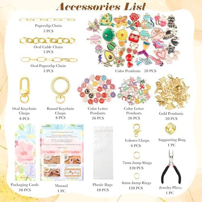 Ecoofor 400Pcs Charms Lip Gloss Keychain Making Kit, DIY Craft Supplies with Charms, Key Hooks, Jump Rings, Lobster Clasps, Chains & Tools, Jewelry Kit for Custom Keychains, DIY Handmade Gift - Image 5