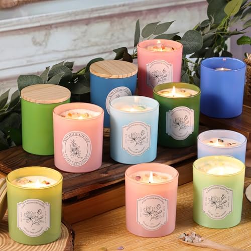 12 Pcs 10oz Green Glass Candle Jars with Lids & Crystals for Candle Making - Image 4