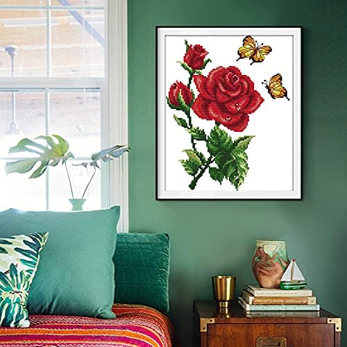 Stamped Cross Stitch Kits for Beginners Full Range of Crossstitching Kits Preprinted Pattern for Kids or Adults, Embroidery Needlepoint Starter Kits 14CT 2 Strands-Butterflies Rose,10.2''x11.8'' - Image 3