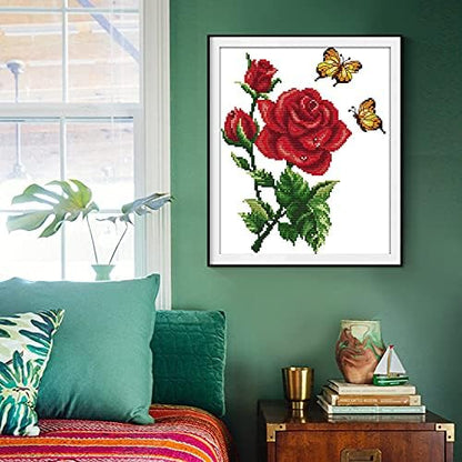 Stamped Cross Stitch Kits for Beginners Full Range of Crossstitching Kits Preprinted Pattern for Kids or Adults, Embroidery Needlepoint Starter Kits 14CT 2 Strands-Butterflies Rose,10.2''x11.8'' - Image 3