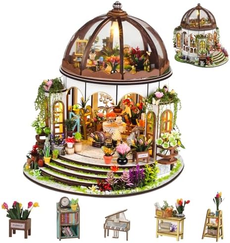 Hanging Garden DIY Miniature House Kit,Wooden Dollhouse with LED for Adults by FLYNOVA