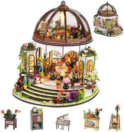 Hanging Garden DIY Miniature House Kit,Wooden Dollhouse with LED for Adults by FLYNOVA