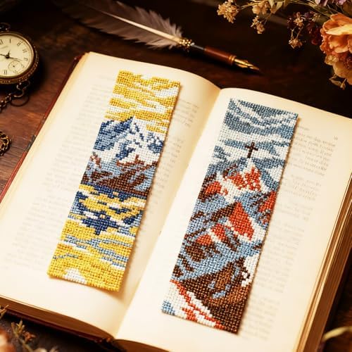 ACRNIGHEET 6PCS Cross Stitch Bookmark Kit for Beginner Stamped Cross Stitch Kits for Adults Nordic Landscapes DIY Embroidery Bookmark Kits Needlepoint Kit with Instructions Craft Gift 8.5''x3'' 11CT - Image 5
