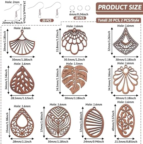 Elecrelive 20Pcs Wooden Earring Kit Bohemian Filigree Wood Earring Charms - Image 3