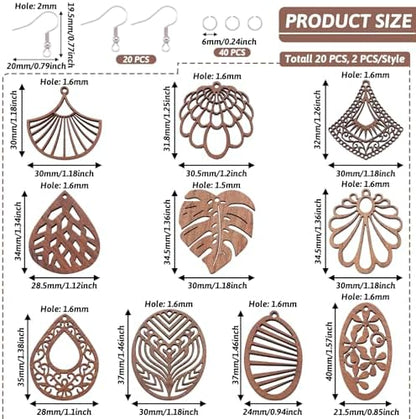 Elecrelive 20Pcs Wooden Earring Kit Bohemian Filigree Wood Earring Charms - Image 3