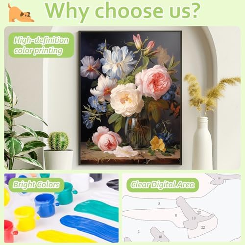 Reivworl Flowers Paint by Numbers Kit for Adults, Flowers Paint by Number for Adults, Adult Paint by Number Kits for Gifts and Home Wall Decor 16x20 Inch - Image 5