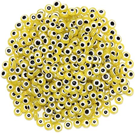200pcs Evil Eye Beads Yellow Resin lampwork Beads Smooth Surface for DIY Jewelry Bracelets Necklaces Earrings Craft Gift Making(Yellow) by LUBINGSHINE