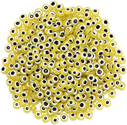 200pcs Evil Eye Beads Yellow Resin lampwork Beads Smooth Surface for DIY Jewelry Bracelets Necklaces Earrings Craft Gift Making(Yellow) by LUBINGSHINE