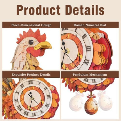 3D Puzzles for Adults, Cute Chicken Hen Wall Clock 3D Wooden Puzzles Clock Kits for DIY Birthday Gift for Women Men Home Decor Holiday Christmas - Image 3