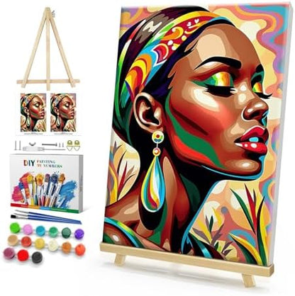 HeeBenor Framed Paint by Numbers Kit for Adults, Black Women, 8x12 Inch by HeeBenor