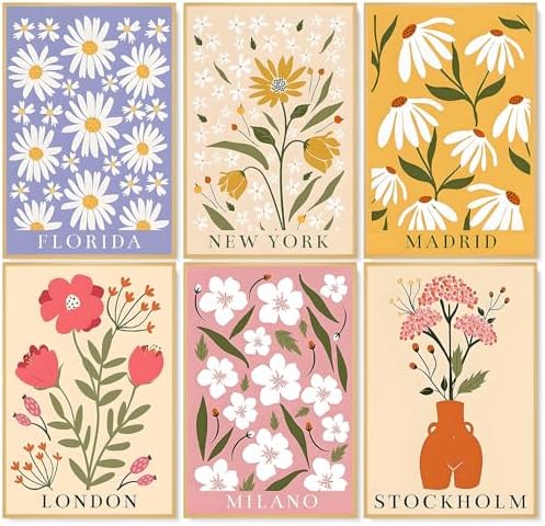 6 Pack Paint by Numbers Kit for Adults, Simple Flowers Adult Paint by Number Kits on Canvas Without Frame for Beginner, Floral Easy Acrylic Oil Painting by Numbers Kits for Home Decor 8 x 12 Inch by CamocinDIYKit
