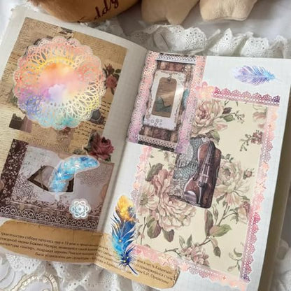 130 Pcs Pastel Fade-Resistant Lace Scrapbook Stickers - Vintage Colorful Butterfly Feather Embellishments, Waterproof Reusable DIY Decor for Journal Wedding Photo Album Craft Gift Seasonal Projects - Image 5