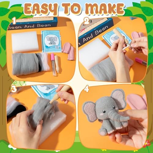 WATINC Needle Felting Kit - 5 Set Unique Different Cute Doll Wool Felt Needle Tools Foam Pad Instruction, DIY Home Decoration Craft Party Supplies for Art Work Starter Beginners (Wild Animal) - Image 3