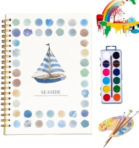 Clhjinruoliu Water Color Workbook,Animals Flowers Ocean Water Coloring Book, Nature Scenes Paint Set Art Crafts, Beginner-Friendly Watercolor Workbook, with 12 Colors Paints Set with Paint Brush,Ocean by clhjinruoliu