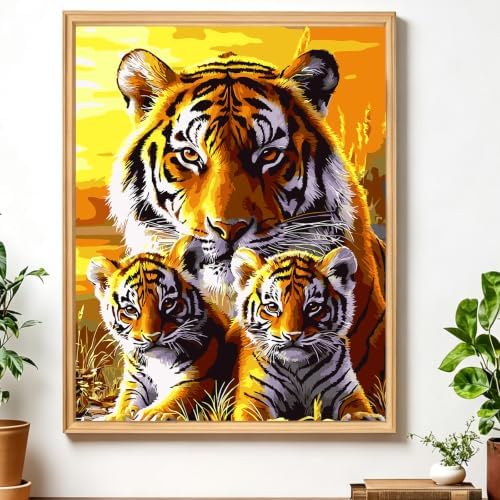 AIRDEA Tigers Paint by Numbers for Adults Beginner,Family of Tigers Painting by Number Kits on Canvas,Frameless,16x20in DIY Acrylic Painting,Home Wall Decor by AIRDEA