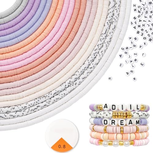 ADIIL 7200pcs Clay Beads Bracelet Making Kit, 6mm Polymer Heishi Beads for Jewelry Making, Friendship Bracelet Kit Birthday Gift for Adults Pink by ADIIL