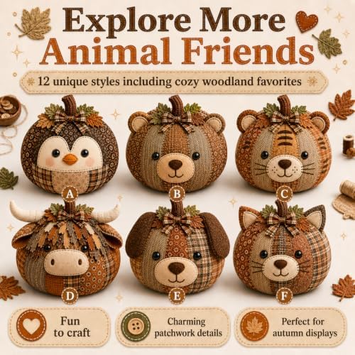 DIY Animal Pumpkin Sewing Kit, 12 Woodland Crafts for Adults (Black Cat) - Image 3