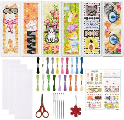 ORIGACH 6 Set Cute Cat Cross Stitch Bookmark Kit for Beginner by ORIGACH