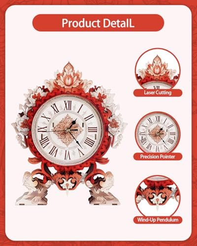 3D Puzzles for Adults-Wooden Flame Flower Clock Puzzle DIY Clock Model Kit - Image 4