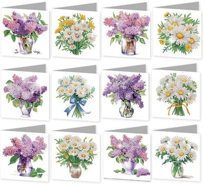 C'eitura Diamond Art Painting Greeting Cards 12 Pack DIY 5D Lilac Daisy Floral Rhinestone Mosaic Folded Cards, Handmade Craft Gift Adults Women Birthday Mothers Day by C%27eitura