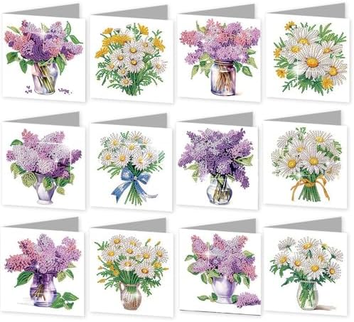 jinglinhh 12pcs Diamond Art Painting Lavender Daisy Flower Bouquet Greeting Cards with Envelopes, DIY Card Making Kits for Adults, Diamond Art Postcards Christmas Cards Craft Gifts by Unknown