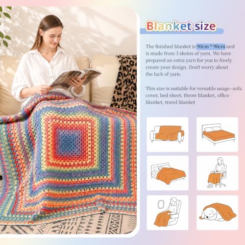 Coopay Crochet Blanket Kit for Beginners Adults w/Step-by-Step Instructions - Image 6