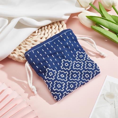 INFUNLY 3 Set Sashiko Drawstring Bag Kits Sashiko DIY Tote Bag Kit Flower Sashiko Fabric Kit for Beginners Make Your Own Tote Bag with Thread Needles Hand Sewing Set for Adults - Image 4