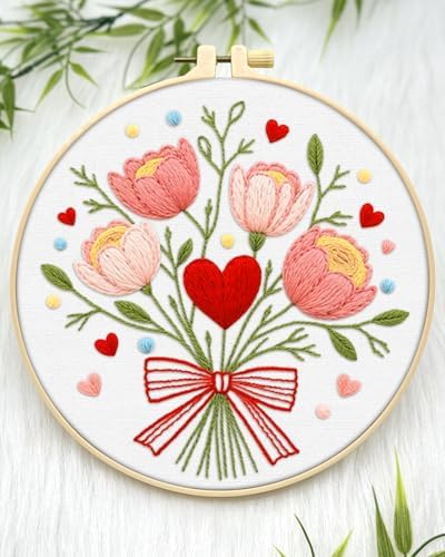 ERKOON Embroidery Kit for Beginners Adult, Flower Cross Stitch Set Include Embroidery Cloth Hoops Threads for Craft Lover Hand Stitch with Embroidery Skill Techniques (Bouquet) - Image 3