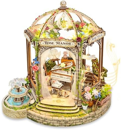 Rose Manor Wooden DIY Miniature House Kit with Music & Lights by LORENOOKcraftsjoy