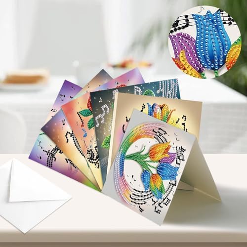 Tontut 6pcs Diamond Painting Kit Greeting Card, Note Flower 5D DIY Diamond Handmade Holiday Greeting Card with Envelope, Christmas Gift Congratulation - Image 4