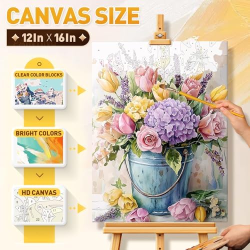 Qaisxoty Flowers Paint by Numbers Kit for Adults, Beginner Floral Paint by Numbers with Rolled Canvas, Box, Brushes, Acrylic Paints, DIY Paint by Number for Home Decor & Gift - 12”x16” - Image 5