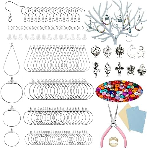 XKCWXY 755Pcs Beading Hoop Earrings for Jewelry Making,with Earring Finding Teardrop Round Beading Hoop,Earring Hooks and Backs,Jump Rings, Silver Earring Charms,Pony Beads for DIY Jewelry Craft by XKCWXY