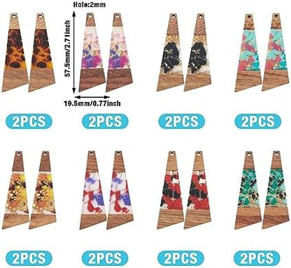 FASHEWELRY 16Pcs Trapezoid Resin Wood Charms Wooden Earring Blanks Geometry Boho Earring Charms Gold Foil Wooden Earring Pieces for DIY Jewelry Making - Image 7