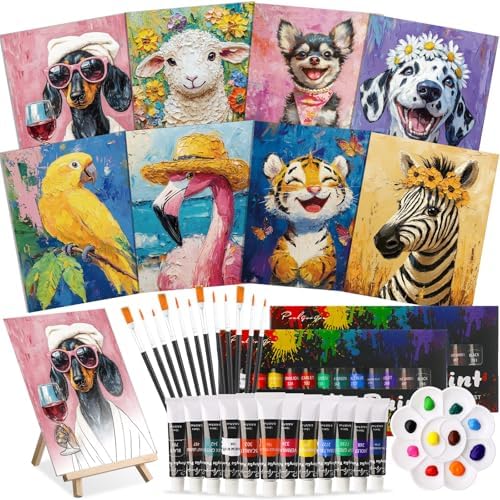 Cholemy 36 Pcs Paint and Sip Kit Gift for Adults 8''x10'',Flower Animals A by Cholemy