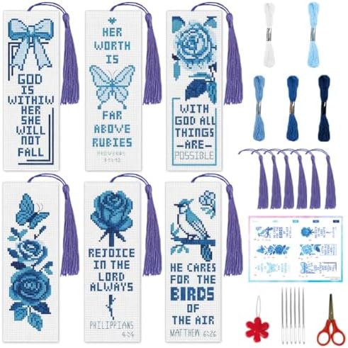 INFUNLY 6 Pcs Woman Power Stamped Embroidery Bookmark 8.5x3 inch Prayer Flower Stamped Cross Stitch Kit for Adults DIY Motivational Quote Stitch Bookmarks Kit for Readers Writers Craft Gift by INFUNLY