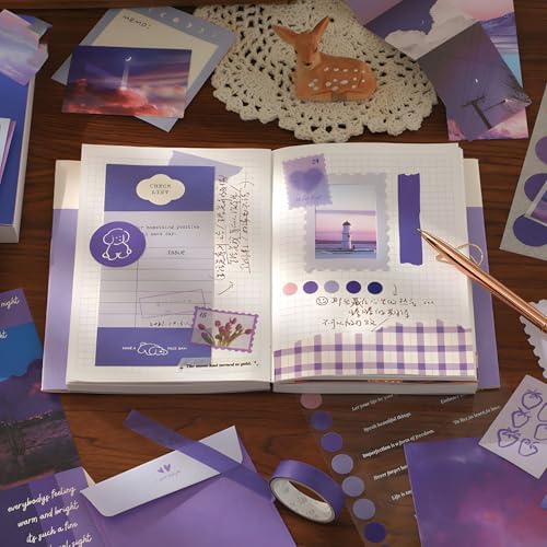 JOYCHOIC 348 Pcs Scrapbook Kit, Moonlight Junk Journal Supplies, Purple Journaling and Scrapbooking Materials, Large Aesthetic Collection for Women, Stationery DIY Arts Craft, Adults Daily - Image 2