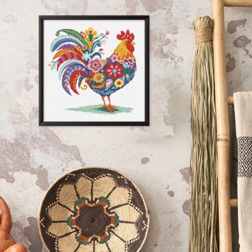 FREEBLOSS 11CT Stamped Cross Stitch Kit for Adults Beginners with Instructions Chicken and Flower Pattern Cross Stitch Kit Embroidery Wall Art Decoration No Frame 17x17in/45x45cm - Image 6