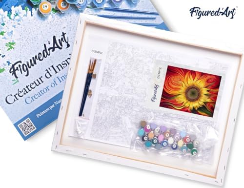 Figured'Art Paint by Numbers for Adults with Frame Red Sunflower 16"x20" - Craft Art Painting DIY Kit Canvas Already Stretched on a Wooden Frame - Image 5