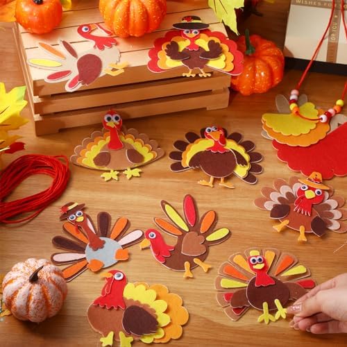 Otuuz 18 Set Turkey Necklace Craft Kits DIY Felt Fall Party Favors - Image 4