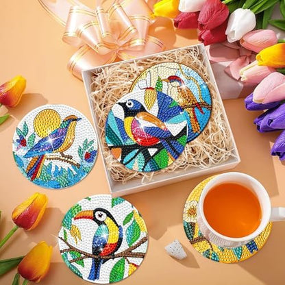 EWJRNSF 6 PCS Bird Diamond Art Coasters DIY Kit with Holder for Adults - Image 6