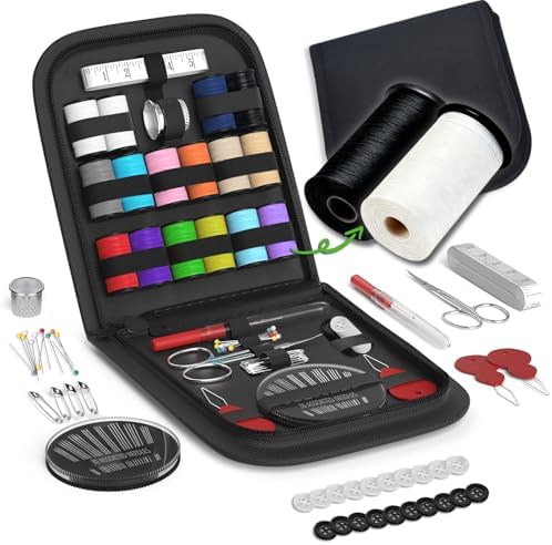 Sewing Kit Gifts for Grandma, Mom, Friend, Traveler, Adults, Beginner, Emergency,Sewing Supplies Accessories with Scissors,Sewing Needles Thimble, Thread,Tape Measure etc (Black, S) by LE+PAON