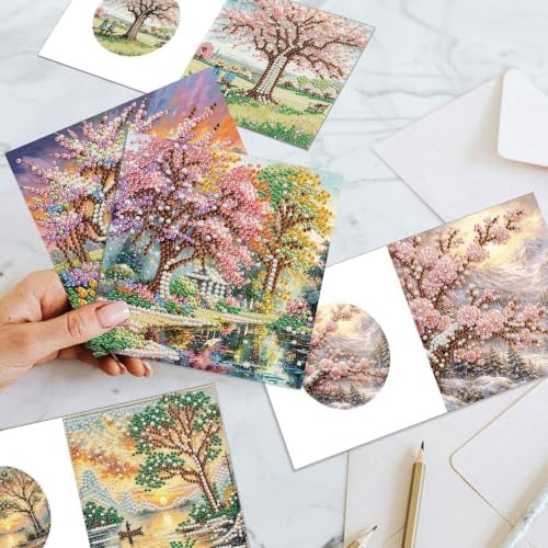 Artiphile DIY Pearl Art Painting Greeting Card Set Crafts Decor 6-Piece Foldable Cards Kit with Envelopes and Tools for Holiday Wishes Adult Crafting Project-Landscape - Image 7