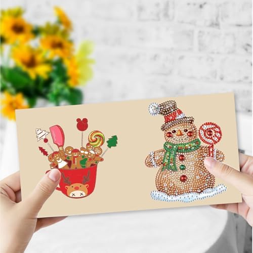DIY Diamond Greeting Cards Set Christmas, 5D DIY Diamond Art Painting Greeting Card, DIY Christmas Card Making Kits for Family Friends Handmade Gift-#06-Gingerbread Man - Image 5