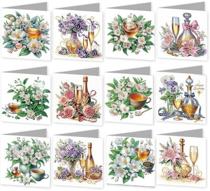 jinglinhh 12pcs Diamond Art Painting Flower Drink Greeting Cards with Envelopes, DIY Card Making Kits for Adults, Diamond Art Postcards Christmas Cards Craft Gifts by Unknown